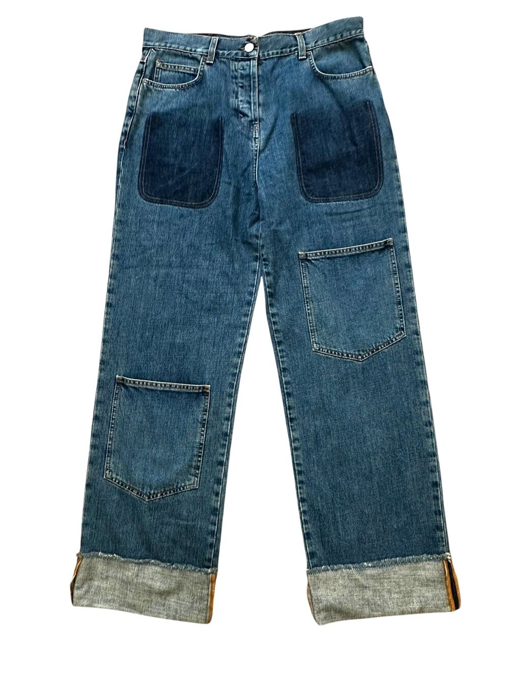 JW Anderson Shaded Pocket Denim Trousers Women US 8 Mid Blue Wide Leg Jeans